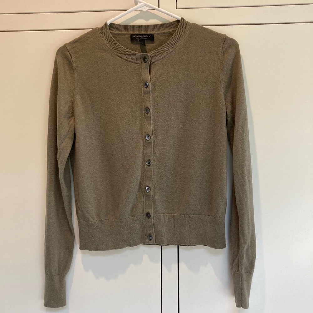 Banana Republic Silk Cashmere Cardigan Olive Green